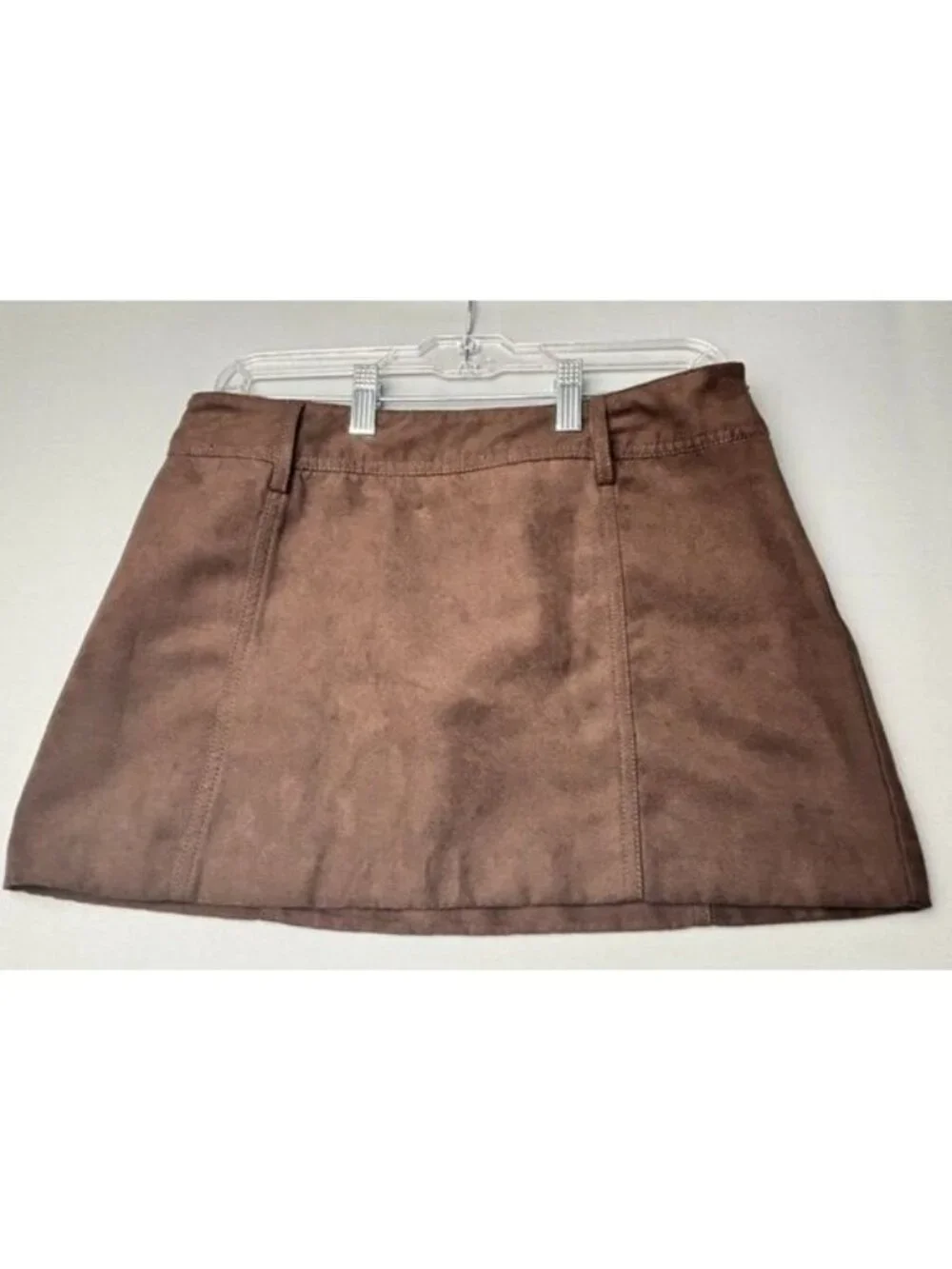 H&M Women's Brown Faux Suede Mini Skirt Size 6 Side Zip A-Line Casual